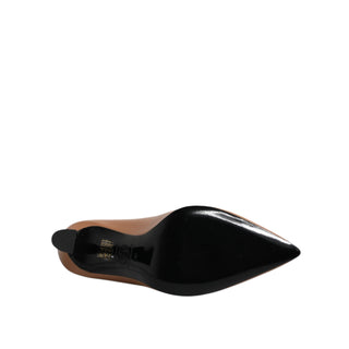 Versace Brown Leather Logo Plaque High Heels Pumps Shoes - Versa Loro