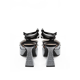MACH & MACH Black Leather Stiletto Heel Sandals