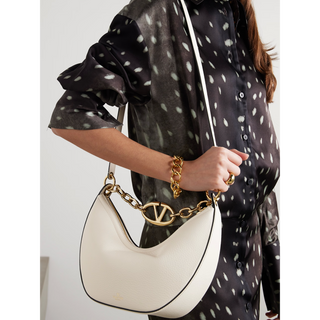 Valentino Garavani Ivory Leather Small Hobo Vlogo Shoulder Bag - Versa Loro