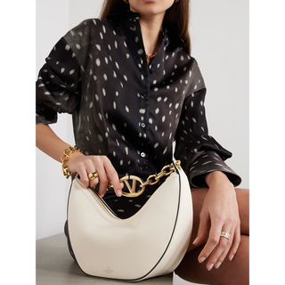 Valentino Garavani Ivory Leather Small Hobo Vlogo Shoulder Bag - Versa Loro