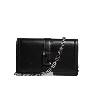 Versace Black Calfskin Leather Chain Strap Shoulder Crossbody Bag - Versa Loro