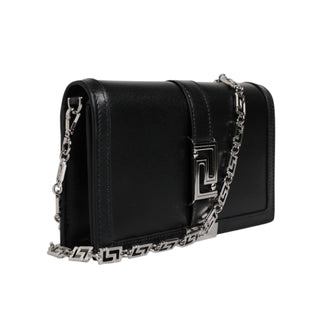 Versace Black Calfskin Leather Chain Strap Shoulder Crossbody Bag - Versa Loro