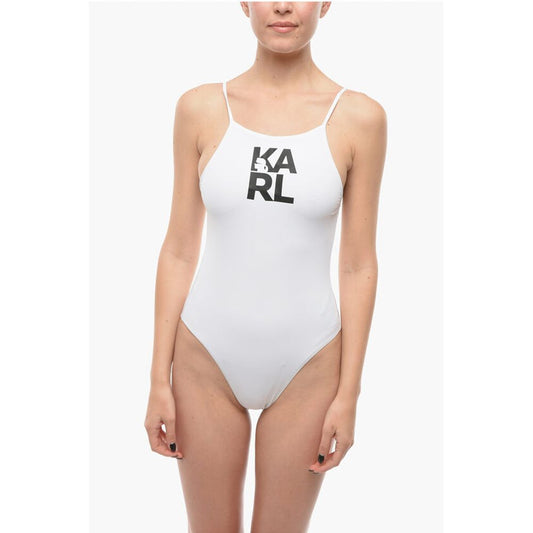 Karl Lagerfeld Einfarbiger Badeanzug mit gedrucktem Logo
