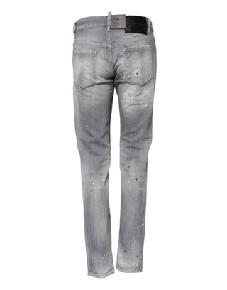 Dsquared² Gray Washed Mid Waist Tapered Denim Jeans