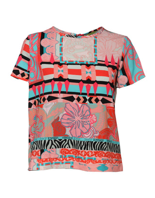 Versace Jeans Multicolor Print Short Sleeves Women Blouse Top