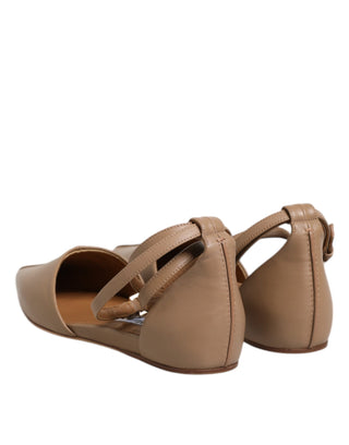 Max Mara Beige Leder spitze Zehe Sandalen Ballett flache Schuhe