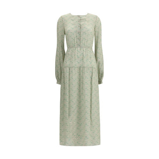 Kristina Ti Silk long Dress with foliage print