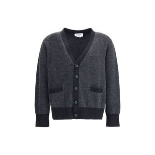 Thom Browne TEXTURED STITCH V NECK CARDIGAN IN WASHE