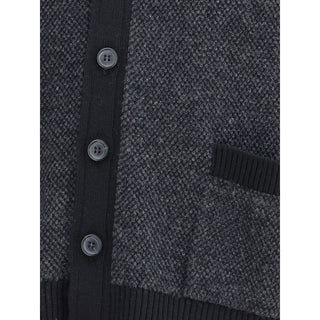 Thom Browne TEXTURED STITCH V NECK CARDIGAN IN WASHE