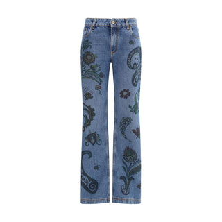 Etro Flower and bee print flare Jeans