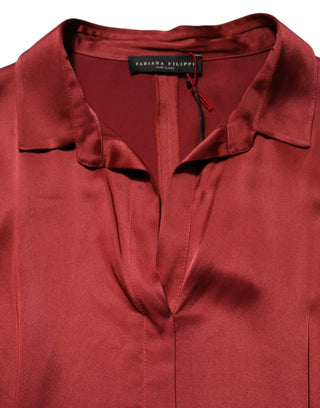 Fabiana Filippi Burgundy Acetate Viscose Satin Long Dress