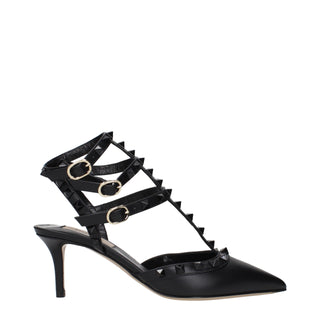 Valentino Garavani Black Leather Mid Heel Pumps