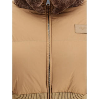 Fendi Cropped Down Jacket with Shearling lining