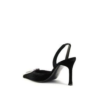 Amina Muaddi Black Calf Leather Bos Taurus High Heel Pumps