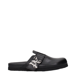 Palm Angels Black Leather Slippers