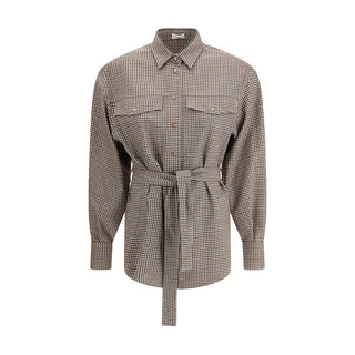 Brunello Cucinelli Brown Fleece Wool Pattern Shirt