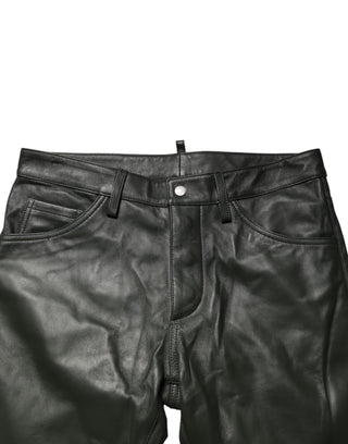 Dsquared² Black Full Grain Leather Mid Waist Trouser Pants