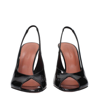 Amina Muaddi Black Leather Stiletto Heel Sandals